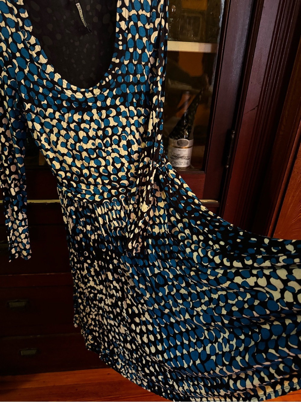 Tracy Reese Blue and White Printed Long-Sleeve Dress